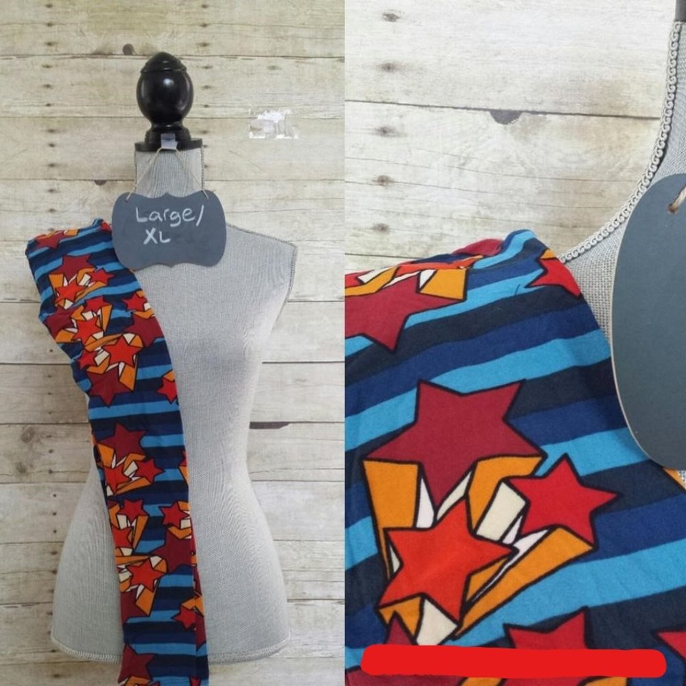LuLaRoe Kids' Leggings L/XL - Red Stars with Stripes in Blues 4